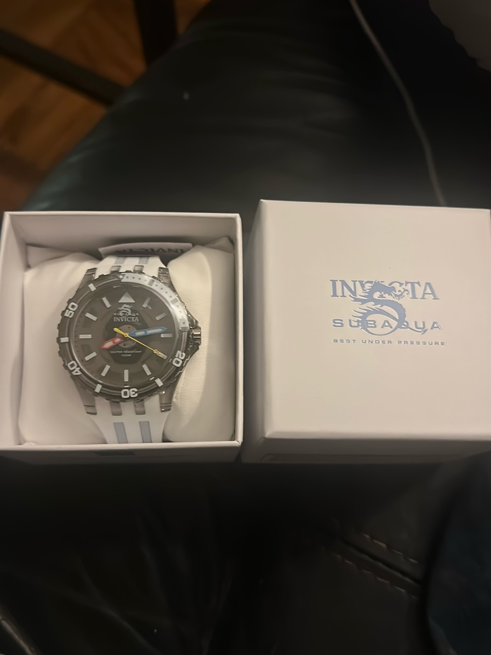 Invicta Subaqua Men's Silver Case Watch with White Strap and Black Dial